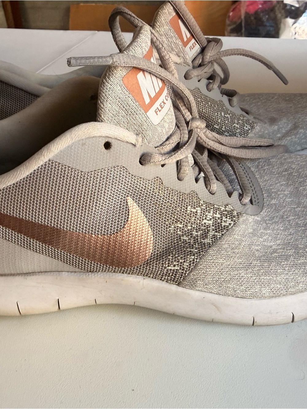 Nike Women’s Gray and Rose Gold Flex Contact Athletic Shoes